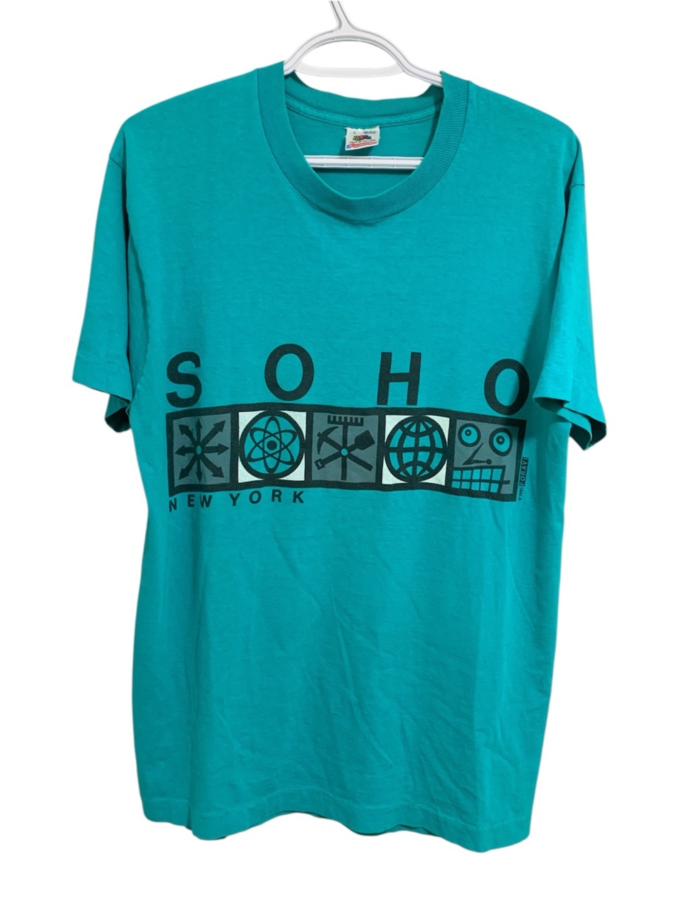 Vintage 1991 Soho New York City Foravi Single Stitch T-Shirt Size Large Teal